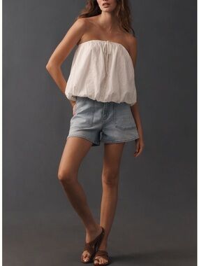 Anthropologie White bubble hem Peasant tube top